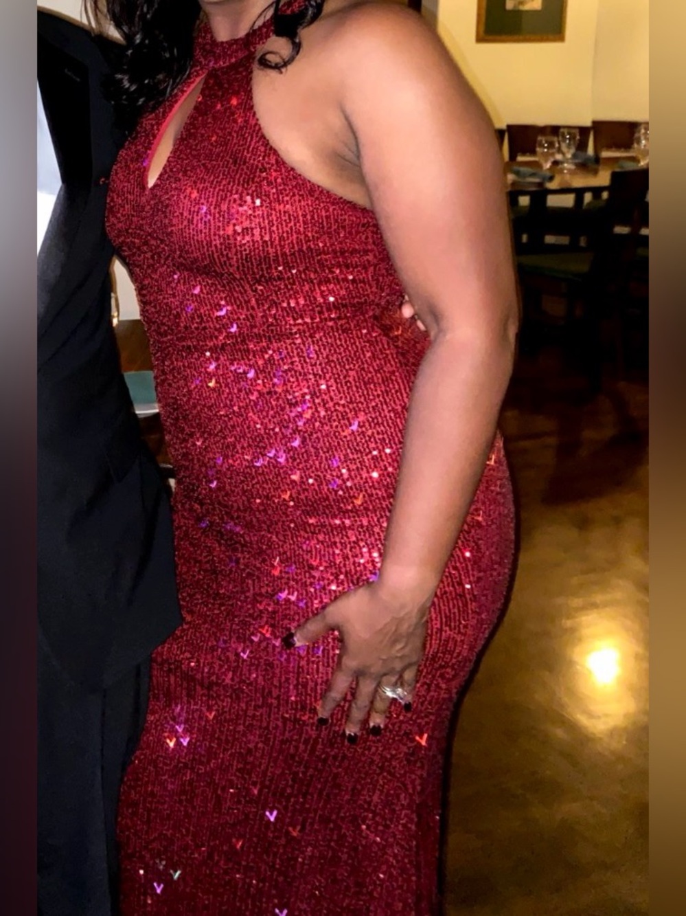 Halter Neck Sequin Maxi Dress in Red
